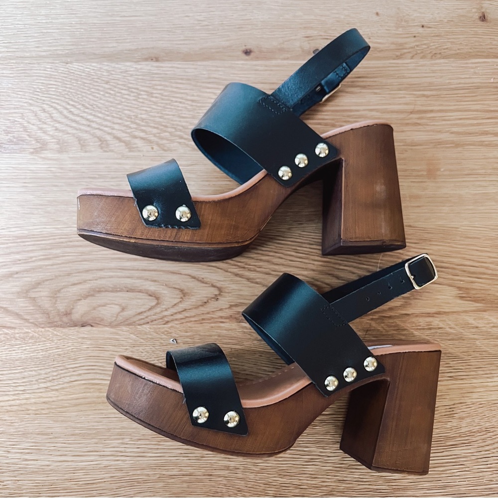 New Steve Madden Dottie Black Heeled Platform Sandal sz 8